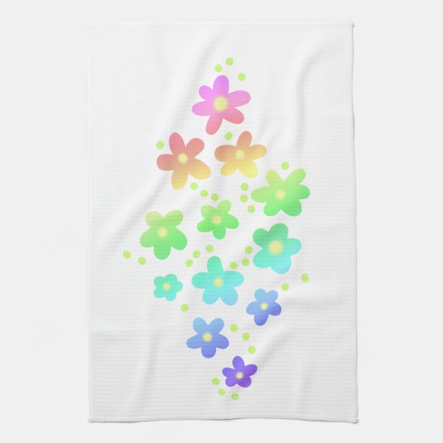 Whimsical Rainbow Flowers Kitchen Towel (Vertical)