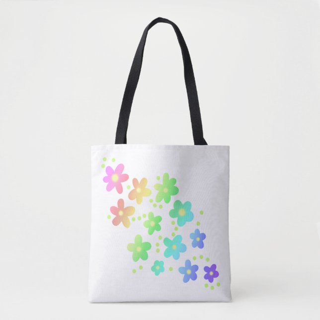 Whimsical Rainbow Flowers Tote Bag (Front)