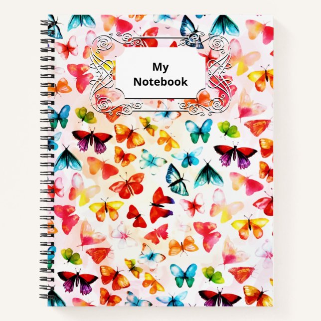 Whimsical Rainbow Forest Butterfly Watercolor  Notebook (Front)