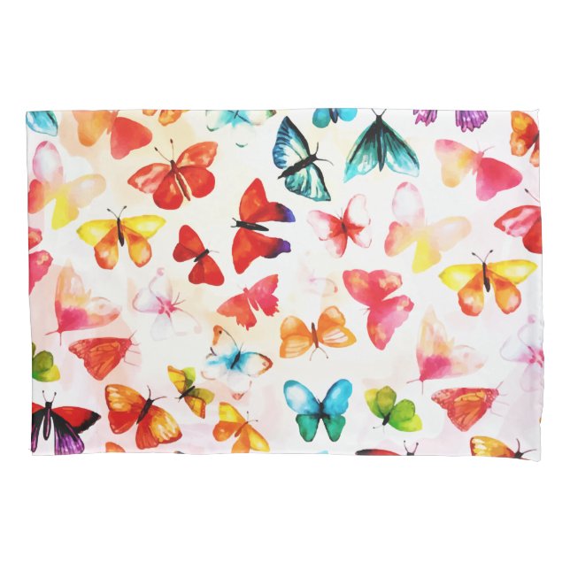 Whimsical Rainbow Forest Butterfly Watercolor  Pillowcase (Front)