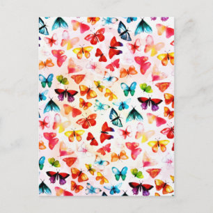 Whimsical Rainbow Forest Butterfly Watercolor Postcard