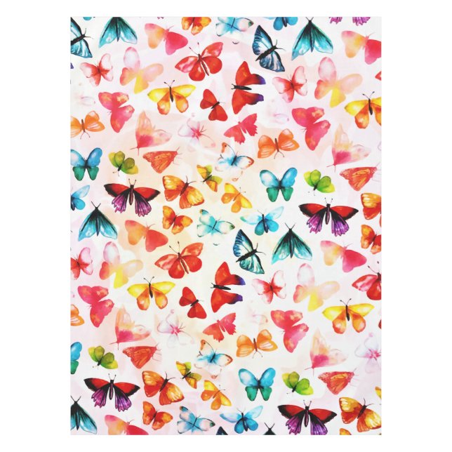 Whimsical Rainbow Forest Butterfly Watercolor  Tablecloth (Front)