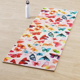 Whimsical Rainbow Forest Butterfly Watercolor  Yoga Mat