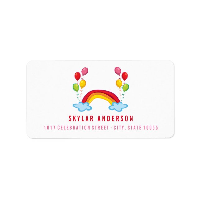 Whimsical Rainbow & Fun Balloons Address Labels (Front)