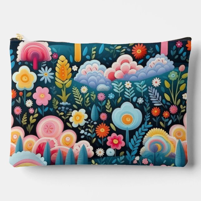 Whimsical Rainbow Garden Floral Fantasy Pattern Accessory Pouch (Front)
