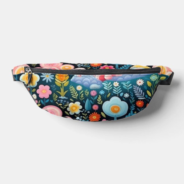 Whimsical Rainbow Garden Floral Fantasy Pattern Fanny Pack (Lay Down)