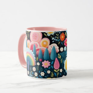 Whimsical Rainbow Garden Floral Fantasy Pattern Mug