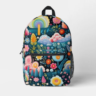 Whimsical Rainbow Garden Floral Fantasy Pattern Printed Backpack