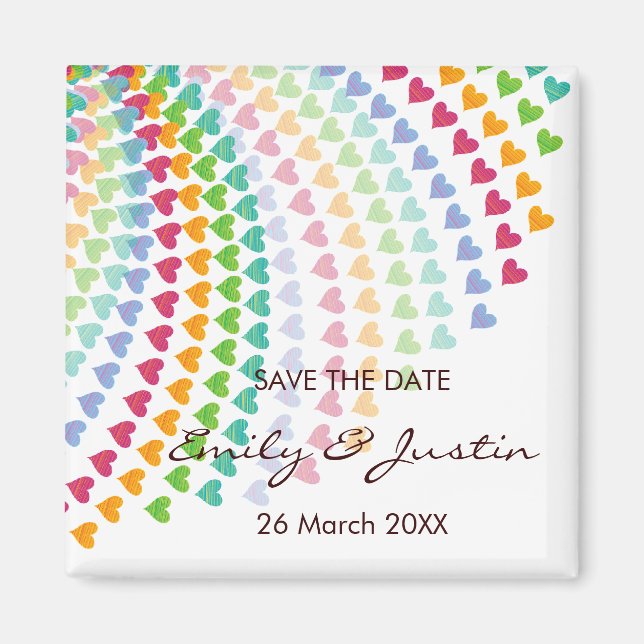 Whimsical Rainbow Heart Sprinkles Save The Date Magnet (Front)