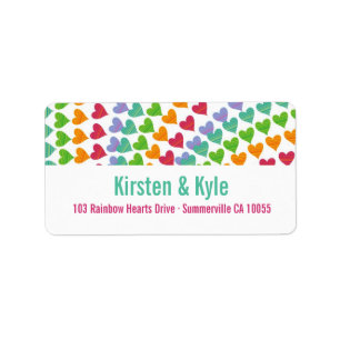 Whimsical Rainbow Hearts arrose Étiquette de adres