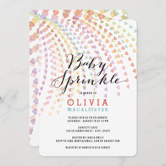Whimsical Rainbow Hearts Colourful Baby Sprinkle Invitation (Front/Back)