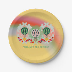 Whimsical Rainbow Hot Air Balloon Birthday Paper Plate