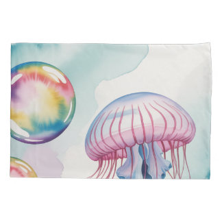 Whimsical Rainbow Jellyfish Watercolor Design Pillowcase