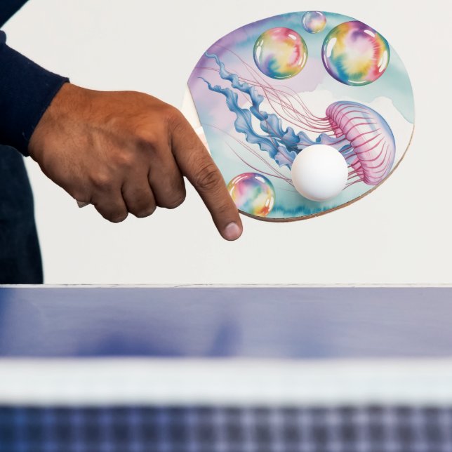 Whimsical Rainbow Jellyfish Watercolor Design Ping Pong Paddle (Insitu)