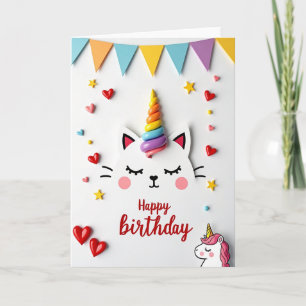 Whimsical Rainbow Kitty Birthday Card