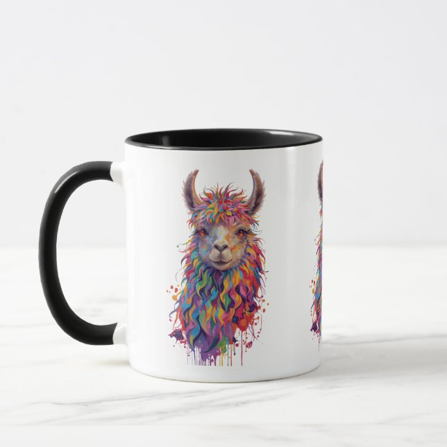 Whimsical Rainbow Llama Painting Mug (Left)