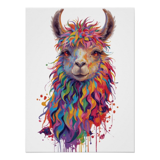 Whimsical Rainbow Llama Painting Poster (Front)