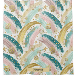 Whimsical Rainbow Pastel Abstract with Gold Stars