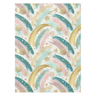 Whimsical Rainbow Pastel Abstract with Gold Stars Tablecloth