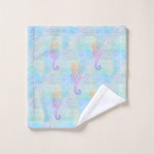 Whimsical Rainbow Pastels Sea Horse  Wash Cloth