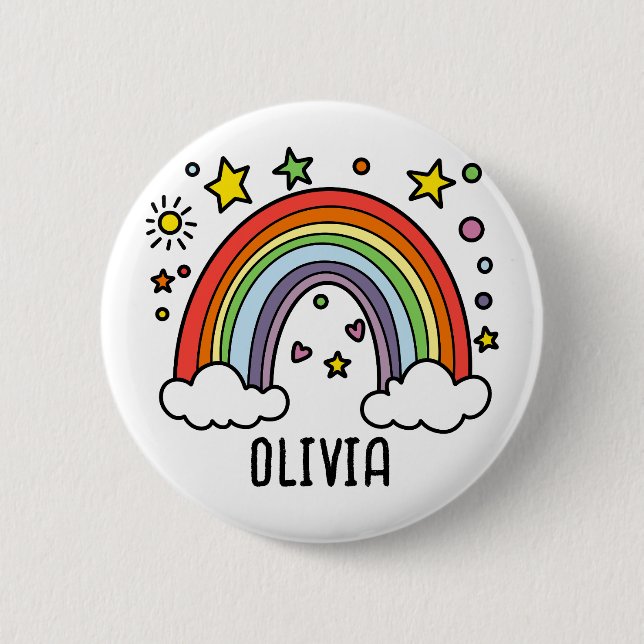 Whimsical Rainbow Personalized Girls 2 Inch Round Button (Front)