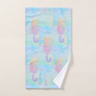Whimsical Rainbow Sea Horse   Hand Towel