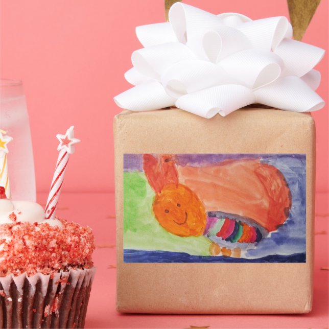 Whimsical Rainbow Squirrel Birthday  Sticker (Party)