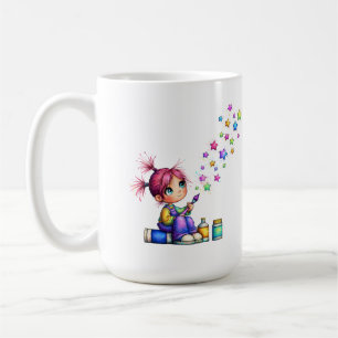 Whimsical Rainbow Star Painter Girl Coffee Mug