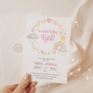 Whimsical Rainbow & Stars Baby Shower It's a Girl  Invitation