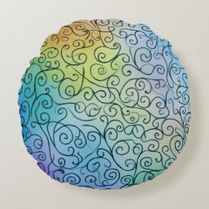 Whimsical Rainbow Swirl Pattern Abstract Colourful Round Pillow
