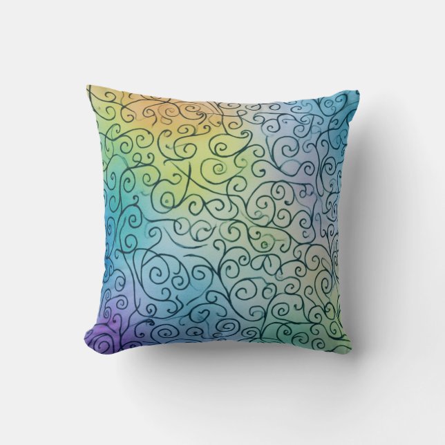 Whimsical Rainbow Swirl Pattern Abstract Colourful Throw Pillow (Front)