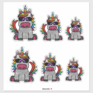 Whimsical Rainbow Unicorn Glitter Sparkly Sticker