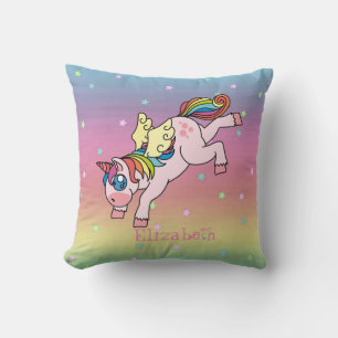 Whimsical Rainbow Unicorn, Ombre Throw Pillow