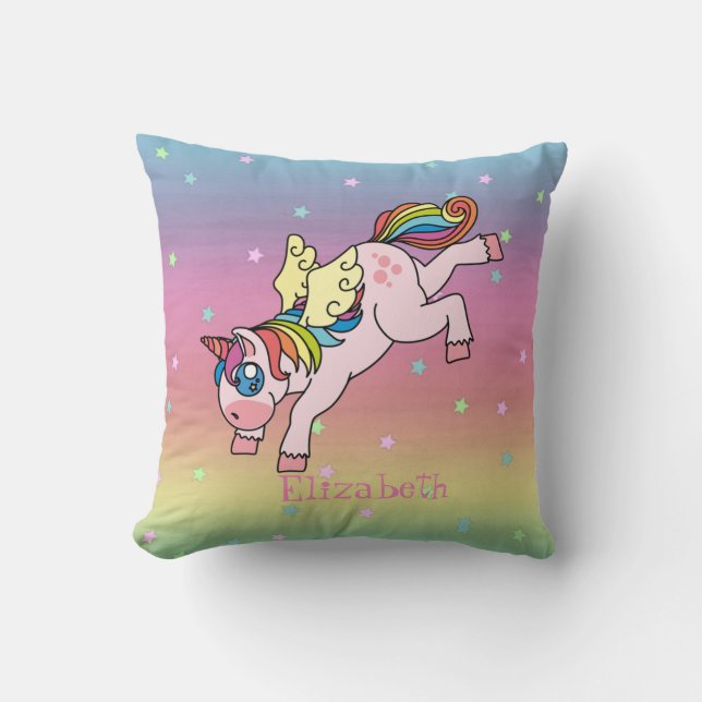 Whimsical Rainbow Unicorn, Ombre Throw Pillow (Front)
