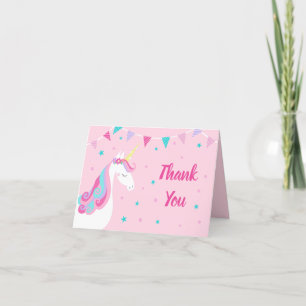 Whimsical Rainbow Unicorn Pink Birthday Thank You Card