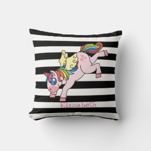 Whimsical Rainbow Unicorn, Striped Throw Pillow