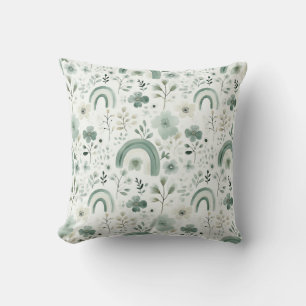 Whimsical Rainbows in Sage Throw Pillow