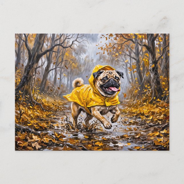 Whimsical Rainy November Forest Mops Illustration Postcard (Front)