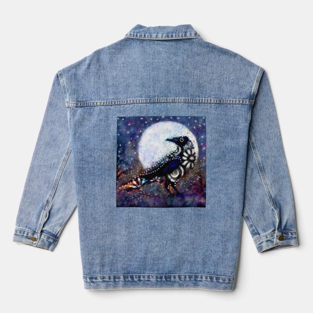 Whimsical Raven Lune Floral Noir Blanc Bleu (Verso)