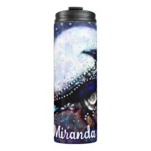 Whimsical Raven Moon Floral Abstract Personalized Thermal Tumbler