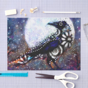 Whimsical Raven Moon Floral Black Decoupage Tissue Paper