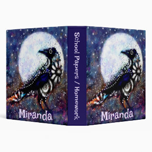 Whimsical Raven Moon Floral Black Personalized Binder