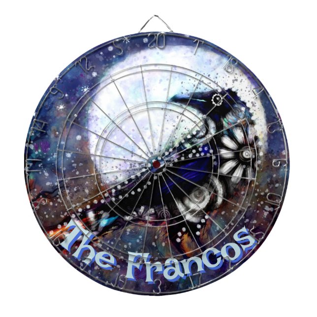 Whimsical Raven Moon Floral Personalized Dartboard (Front)