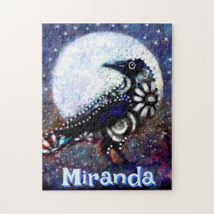 Whimsical Raven Moon Floral Personalized Jigsaw Puzzle