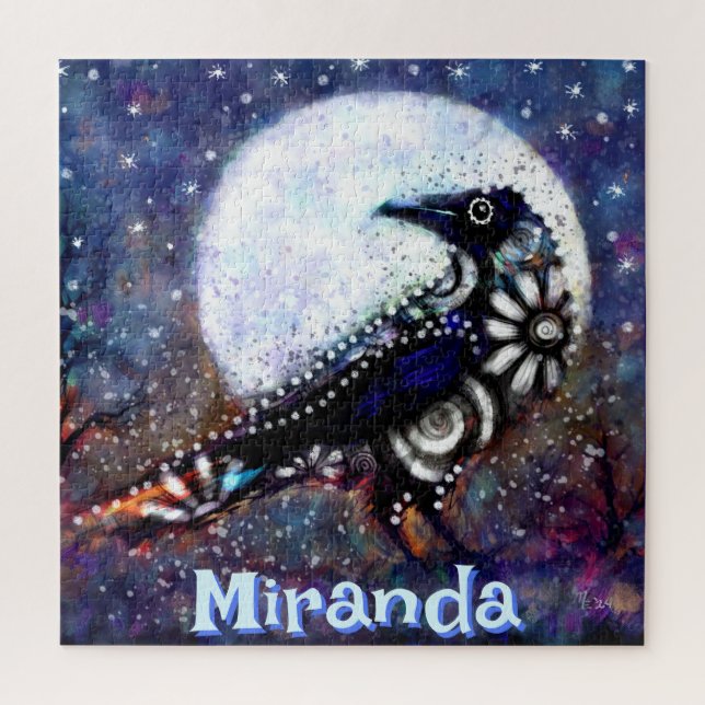 Whimsical Raven Moon Floral Personalized Jigsaw Puzzle (Vertical)
