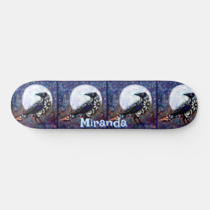 Whimsical Raven Moon Floral Personalized Skateboard