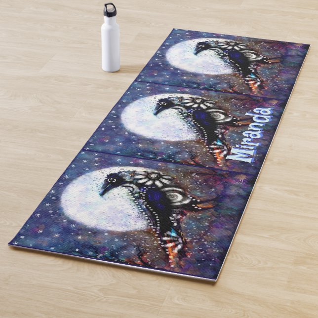 Whimsical Raven Moon Floral Personalized Yoga Mat (In Situ)