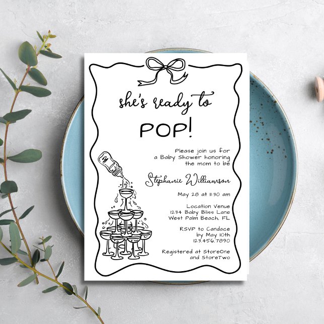 Whimsical Ready To Pop Champagne Tower Baby Shower Invitation (Creator Uploaded)