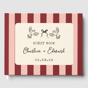 Whimsical Red and Blush Pink Striped Wedding  Guest Book