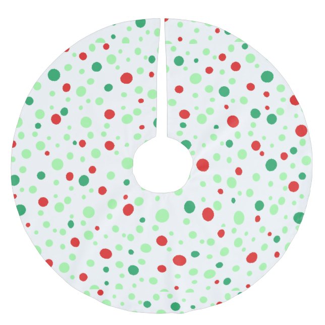 Whimsical Red and Green Polka Dot Christmas Skirt Brushed Polyester Tree Skirt (Front)
